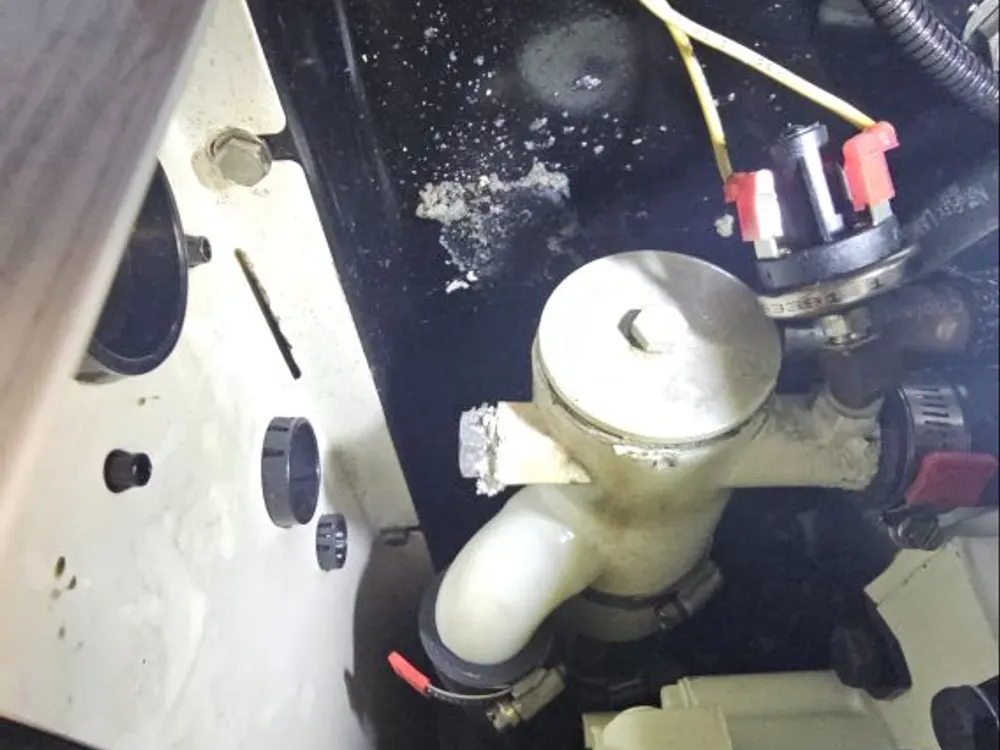 Salt deposits on a generator left by a sea water leak